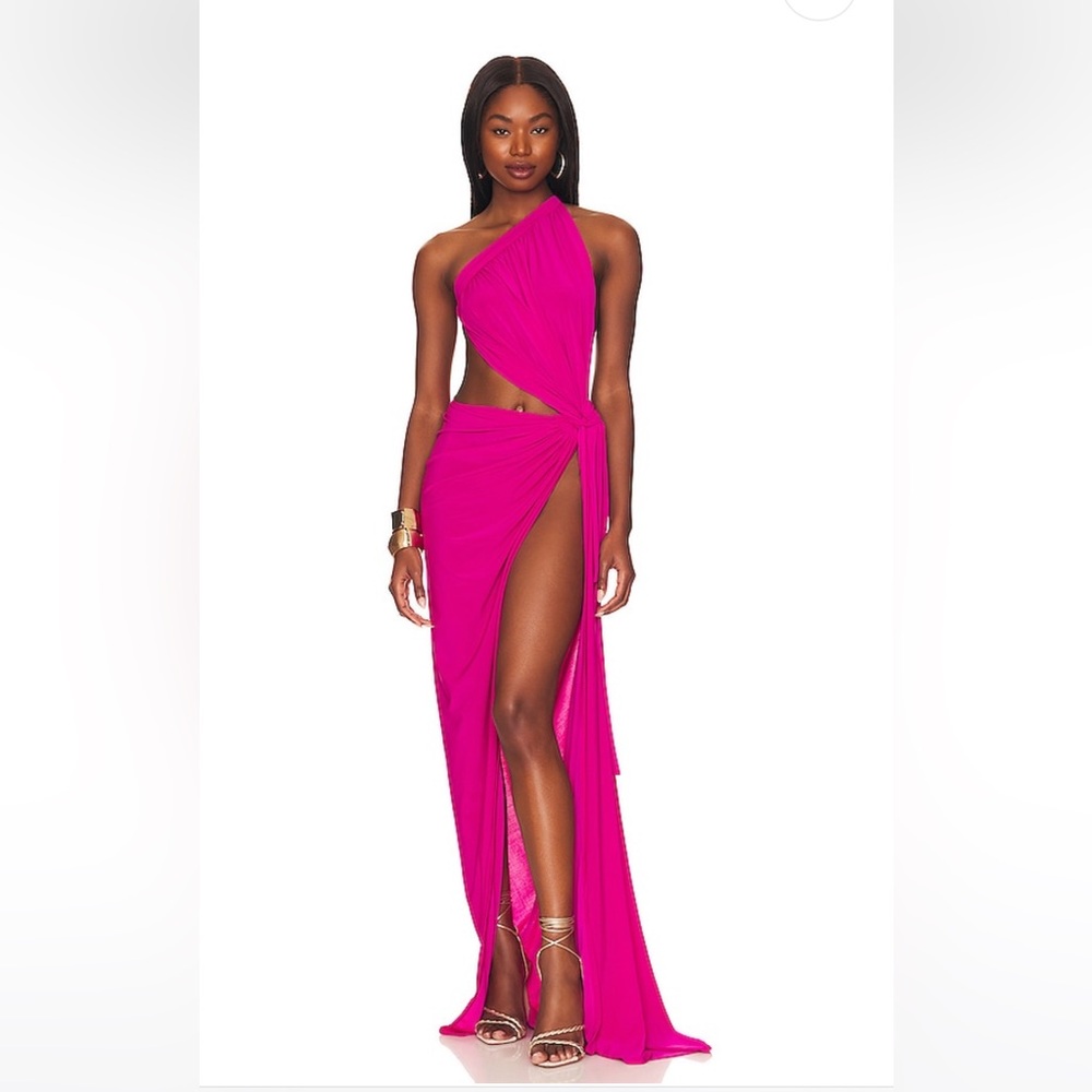 J. Angelique Disa Fuschia One-Shoulder Dress